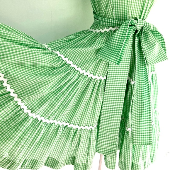 Vintage 60’s green & white gingham plaid country western square dance dress - Picture 3 of 8